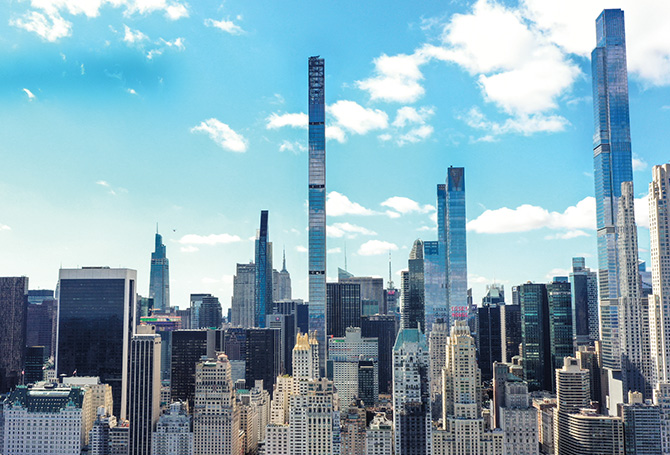 Enlargeable photo of buildings in New York City