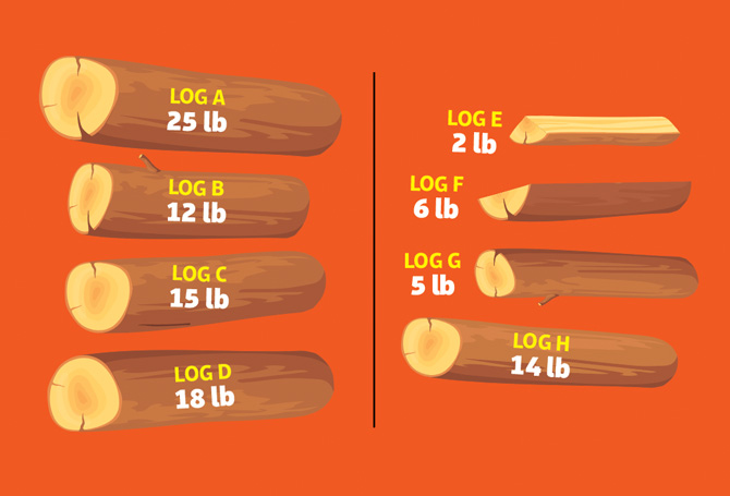 Illustration of logs labeled with different weights (in pounds)