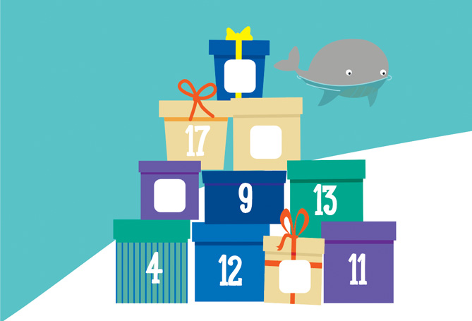 Illustration of a stack of gifts labeled with different numbers or blank