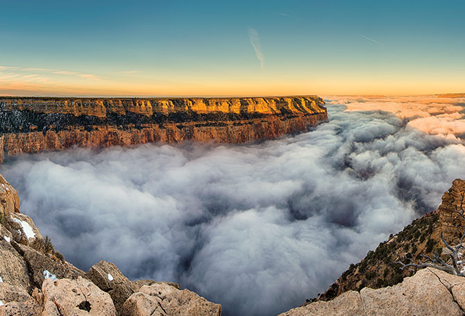 Clouds fill the Grand Canyon.