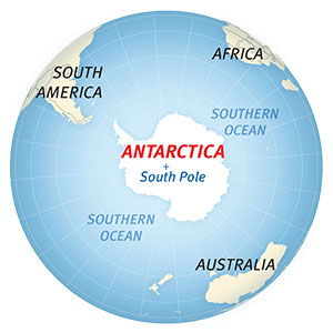 A map of the world showing the location of Antarctica