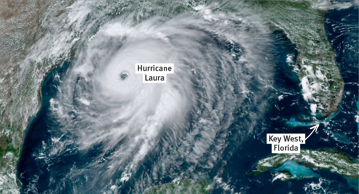 A satellite image of a hurricane over the Gulf of Mexico, near Florida