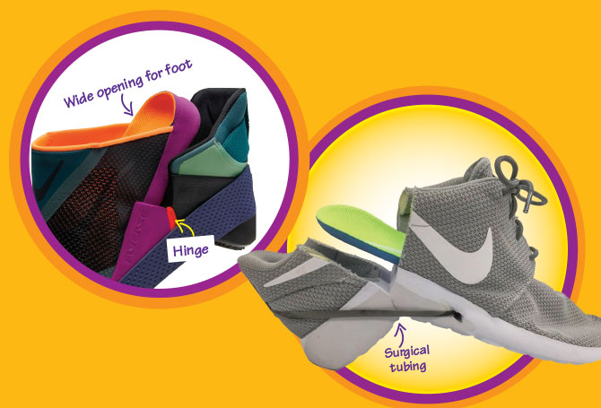 Side-by-side photo of a laceless sneaker next to a laced sneaker