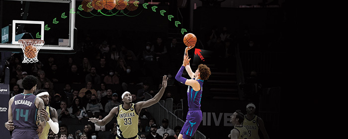 Image showing the arc of a basketball that goes directly into the net