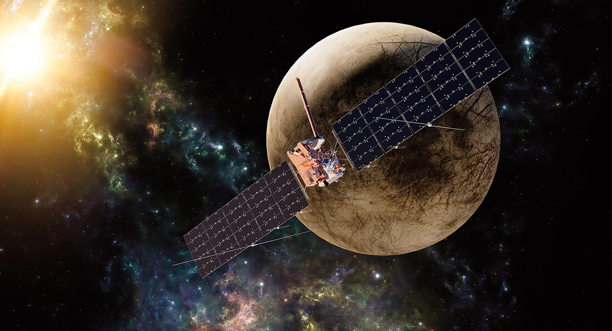 Image of a satellite orbiting Europa