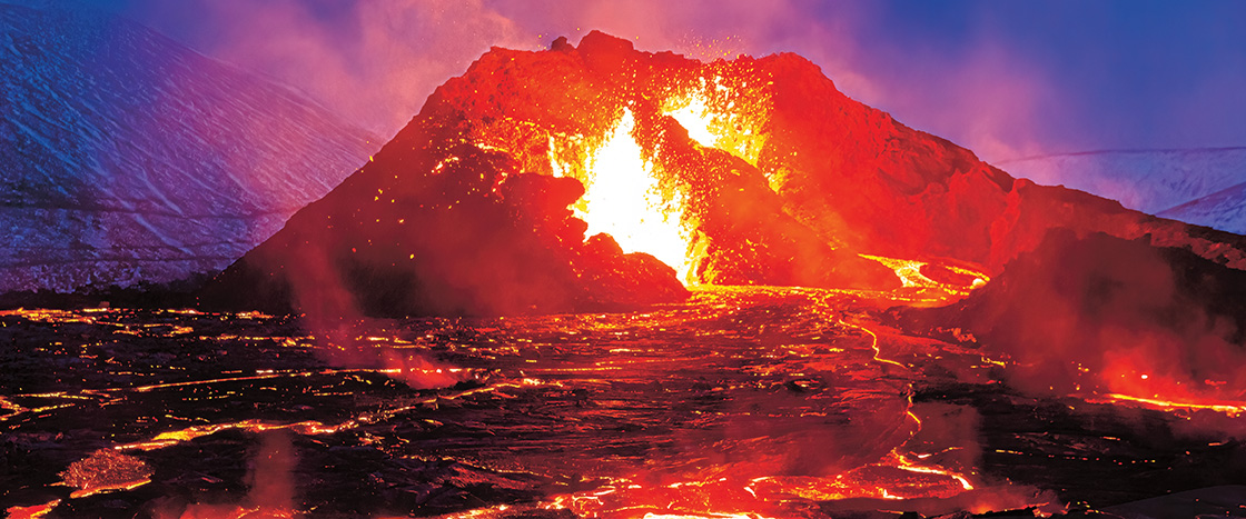 Photo of lava spewing from a volcano