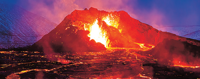 Photo of lava spewing from a volcano