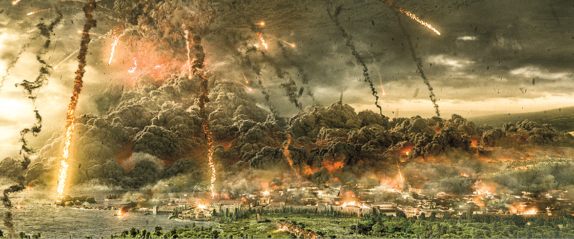 Image of volcano erupting over Pompeii