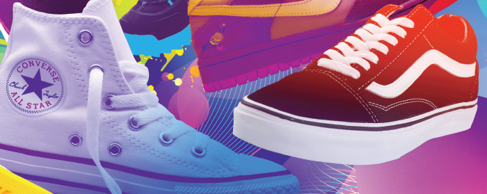 Image of a converse sneaker and a van sneaker