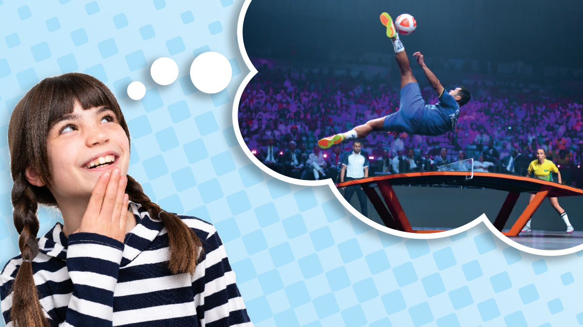 Image of person thinking about: Image of person kicking ball in ping-pong/soccer type game