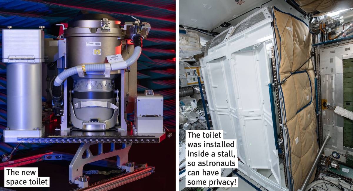 A photo of a small metal contraption shaped like a coffee-maker, next to a photo of a small booth